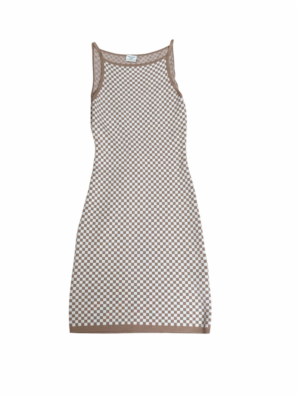 Abercrombie & Fitch Brown and White Checkerboard Midi Tank Dress